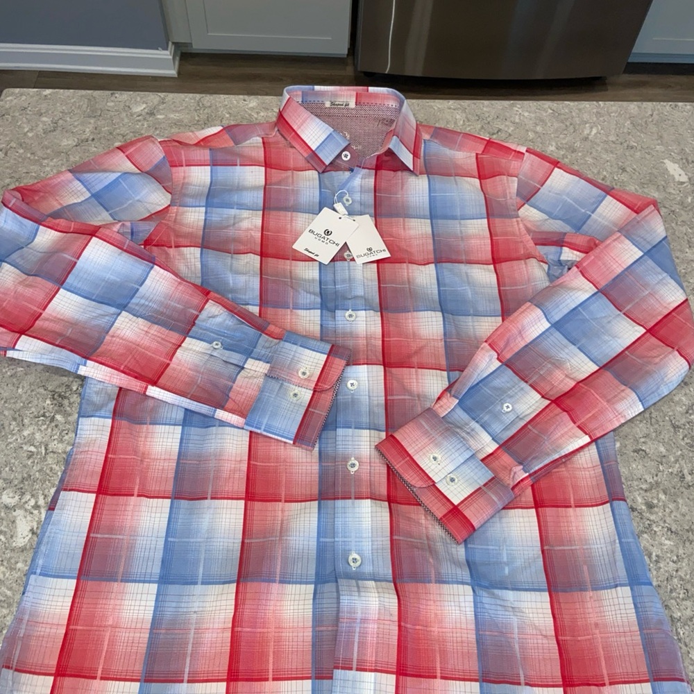 Bugatchi Red and Blue Checkered Shirt